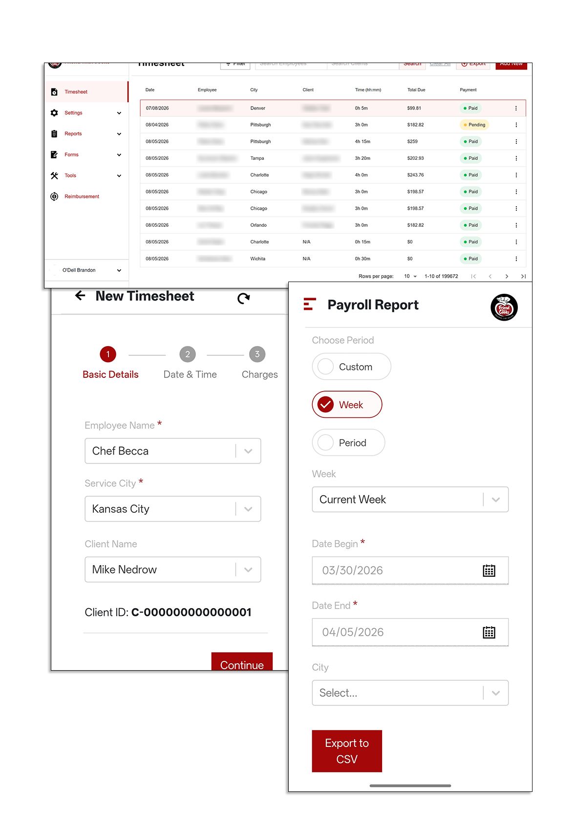 Chef Biller screenshots showing desktop, tablet, and mobile views together